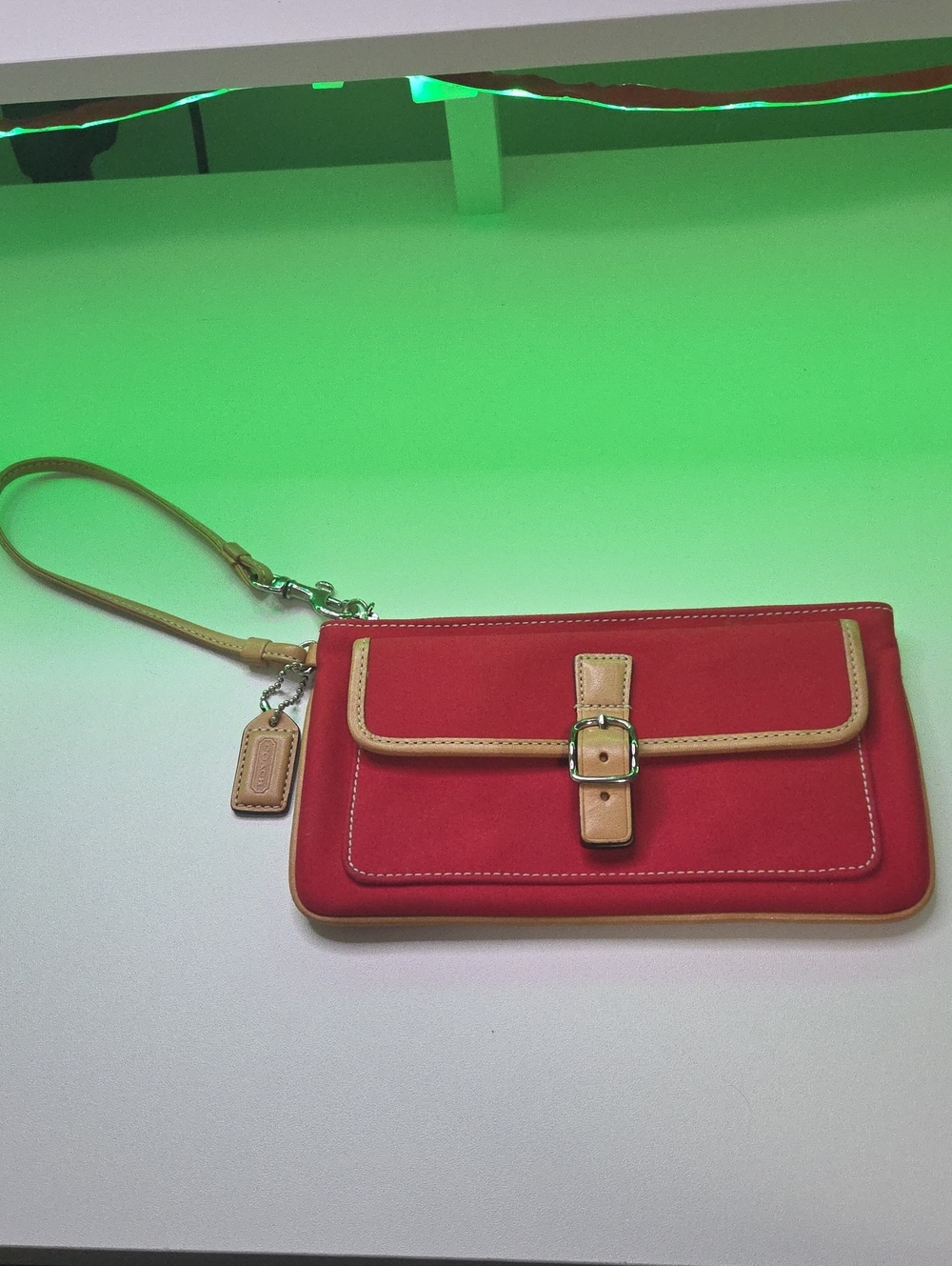 Coach Vintage Hamptons Red Wristlet Clutch with Tan Trim